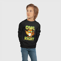 Свитшот хлопковый детский Owl right - каламбур отлично, цвет: черный — фото 2