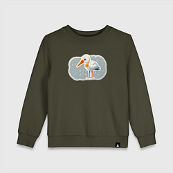 Свитшот хлопковый детский Птенец черно белого аиста, цвет: хаки