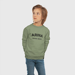 Свитшот хлопковый детский Arina never alone - motto, цвет: авокадо — фото 2
