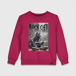 Свитшот хлопковый детский Rock cat - ai art, цвет: маджента
