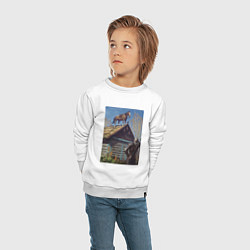 Свитшот хлопковый детский Геральд и плотва на крыше - обложка карты из Гвинт, цвет: белый — фото 2