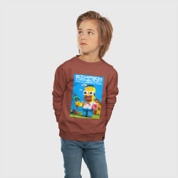 Свитшот хлопковый детский Homer Simpson and Minecraft - collaboration ai art, цвет: кирпичный — фото 2