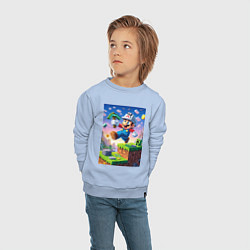 Свитшот хлопковый детский Марио и Майнкрафт - коллаба, цвет: мягкое небо — фото 2