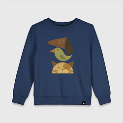 Свитшот хлопковый детский Собака птица кошка, цвет: тёмно-синий