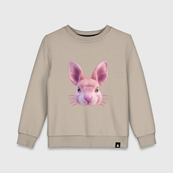Свитшот хлопковый детский Розовый заяц - портрет кролика, цвет: миндальный