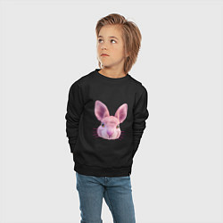 Свитшот хлопковый детский Розовый заяц - портрет кролика, цвет: черный — фото 2
