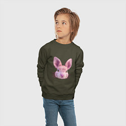 Свитшот хлопковый детский Розовый заяц - портрет кролика, цвет: хаки — фото 2