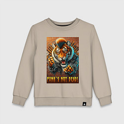 Свитшот хлопковый детский Punks not dead - motto tiger, цвет: миндальный