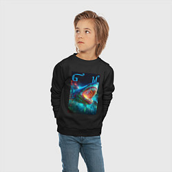 Свитшот хлопковый детский Great white space shark - ai art, цвет: черный — фото 2