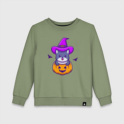 Свитшот хлопковый детский Kitty halloween, цвет: авокадо