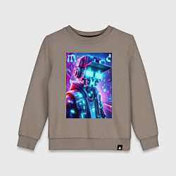 Свитшот хлопковый детский Minecraft and Cyberpunk collaboration - ai art neo, цвет: утренний латте