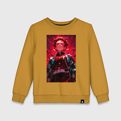 Свитшот хлопковый детский Клинок, рассекающий демонов Тандзиро Камадо охотни, цвет: горчичный
