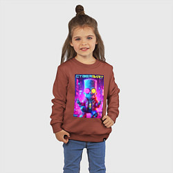 Свитшот хлопковый детский Cyber Bart in metropolis - neon glow, цвет: кирпичный — фото 2