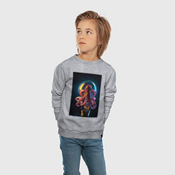 Свитшот хлопковый детский Неоновый осьминог в лампочке, цвет: меланж — фото 2