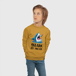 Свитшот хлопковый детский Shark ice cream - ai art, цвет: горчичный — фото 2