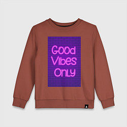 Детский свитшот Неоновая надпись good vibes only и кирпичная стена