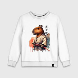 Свитшот хлопковый детский Capybara samurai - ai art fantasy, цвет: белый