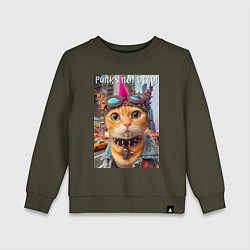 Свитшот хлопковый детский Котёнок панк музыкант из Нью-Йорка - нейросеть, цвет: хаки