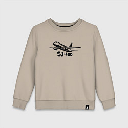 Свитшот хлопковый детский Сухой Суперджет 100 черный с надписью, цвет: миндальный