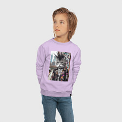 Свитшот хлопковый детский Нью-Йоркский панк музыкант - нейросеть, цвет: лаванда — фото 2