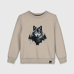 Свитшот хлопковый детский Волк и лес, цвет: миндальный
