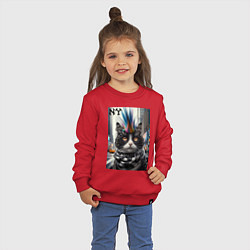 Свитшот хлопковый детский Кот панк с разноцветным хаером - Нью-Йорк, цвет: красный — фото 2