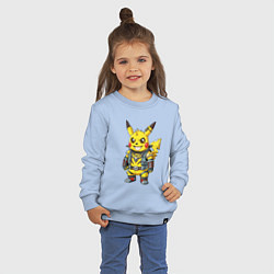 Свитшот хлопковый детский Пикачу панк в металлической косухе, цвет: мягкое небо — фото 2