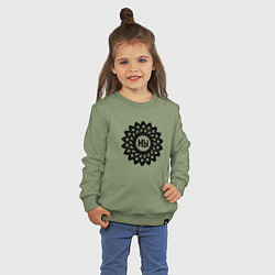 Свитшот хлопковый детский Мы в круговом орнаменте из рук, цвет: авокадо — фото 2
