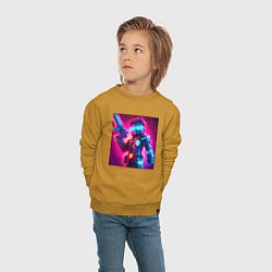 Свитшот хлопковый детский Minecraft and cyberpunk collaboration - neon glow, цвет: горчичный — фото 2