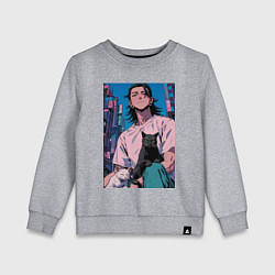 Свитшот хлопковый детский Магическая битва Сугуру Гэто с котами, цвет: меланж