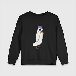 Свитшот хлопковый детский Странный птиц птица голубь в кепке чайка на стиле, цвет: черный