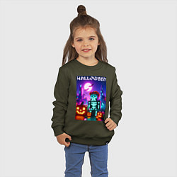 Свитшот хлопковый детский Pumpkin and skeleton - neon glow, цвет: хаки — фото 2