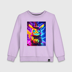 Свитшот хлопковый детский Пикачу киберпанк зомби - неоновое свечение, цвет: лаванда