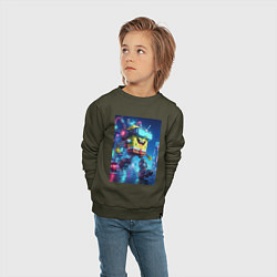 Свитшот хлопковый детский Cyber Sponge Bob - neon glow fantasy, цвет: хаки — фото 2