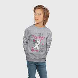 Свитшот хлопковый детский Just a girl who loves cats, цвет: меланж — фото 2