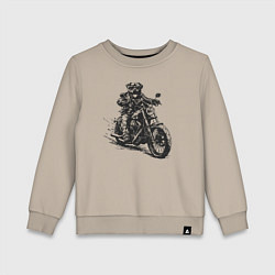 Свитшот хлопковый детский Ротвейлер байкер на мотоцикле чоппере, цвет: миндальный