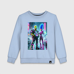 Свитшот хлопковый детский Marge and Homer in the pouring rain - cyberpunk, цвет: мягкое небо