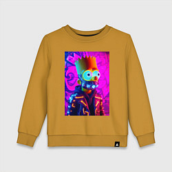 Свитшот хлопковый детский Барт Симпсон в респираторе - неоновое свечение, цвет: горчичный