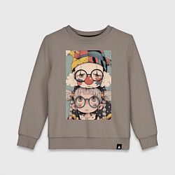 Свитшот хлопковый детский Клоун с девочкой арт, цвет: утренний латте