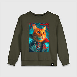 Свитшот хлопковый детский Рыжий кот вампир - нейроарт, цвет: хаки