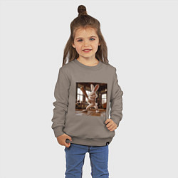 Свитшот хлопковый детский Заяц и бейсбол, цвет: утренний латте — фото 2