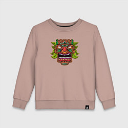 Свитшот хлопковый детский Тики маска в листьях, цвет: пыльно-розовый