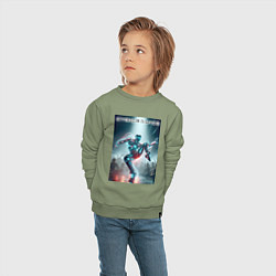 Свитшот хлопковый детский Кибер танцор - неоновое свечение, цвет: авокадо — фото 2