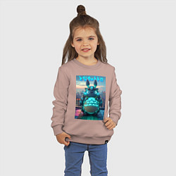 Свитшот хлопковый детский Cyber Totoro - neon glow fantasy, цвет: пыльно-розовый — фото 2