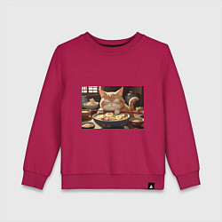 Свитшот хлопковый детский Кот обожает рамен, цвет: маджента