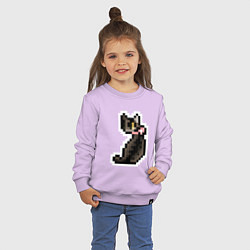 Свитшот хлопковый детский Милая пиксельная кошка с розовым ошейником, цвет: лаванда — фото 2