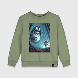Свитшот хлопковый детский Тоторо гонится за лесным длинноухим котом - хэллоу, цвет: авокадо