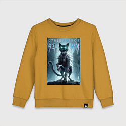 Свитшот хлопковый детский Cyber black cat - halloween horror fantasy, цвет: горчичный