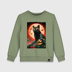 Свитшот хлопковый детский Стимпанк кот в очках - нейроарт, цвет: авокадо