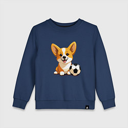 Свитшот хлопковый детский Корги с футбольным мячом, цвет: тёмно-синий
